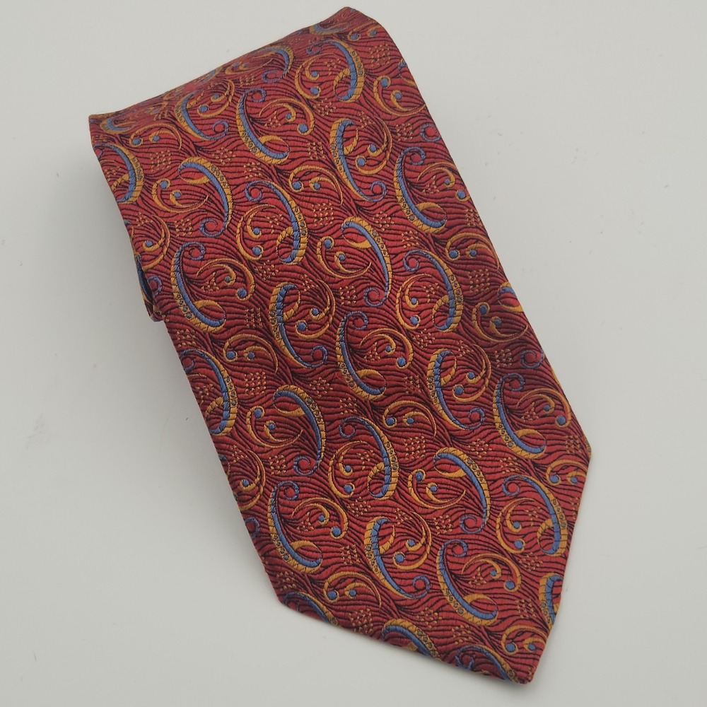 Jos A Bank Signature Collection Silk Necktie Tie Italy Red Blue Gold Paisley